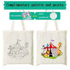 Cartoon Print Canvas Bag Hand painted Colorful Handbag Casual Shoulder Bag