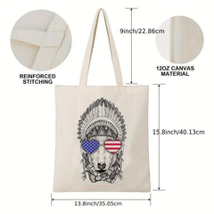 American Flag Print Beach Tote Bag Canvas Shoulder Bag Women's Casual