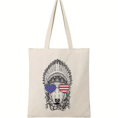 American Flag Print Beach Tote Bag Canvas Shoulder Bag Women's Casual