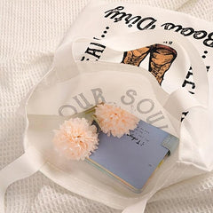 Vintage Flower Boots Tote Bag Reusable Grocery Shopping Bag