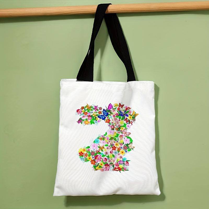 Floral Bunny Tote Bag Large Travel Beach Shoulder Bag