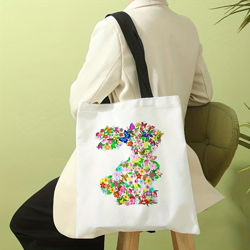 Floral Bunny Tote Bag Large Travel Beach Shoulder Bag