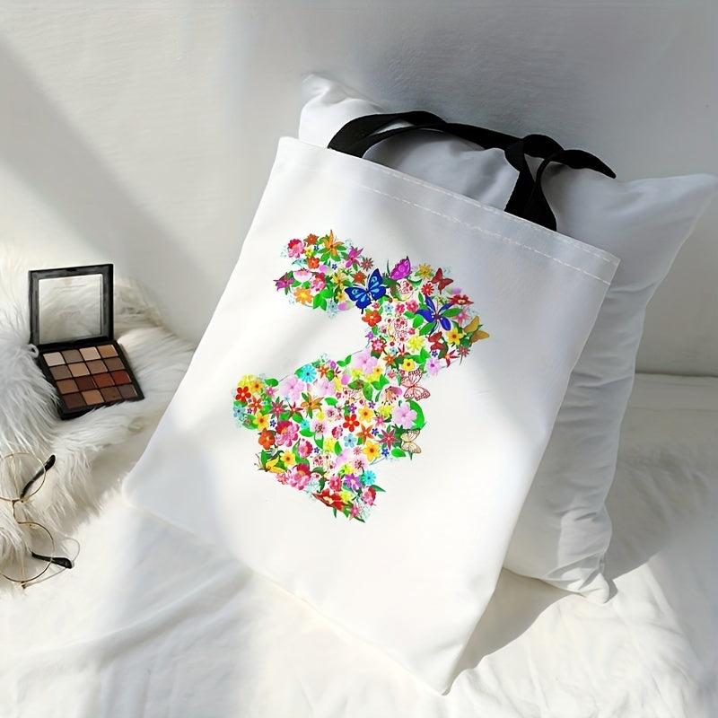 Floral Bunny Tote Bag Large Travel Beach Shoulder Bag