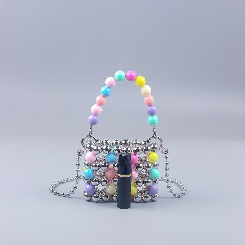 Colorful Beaded Crossbody Bag Acrylic Colorblock Shoulder Handbag
