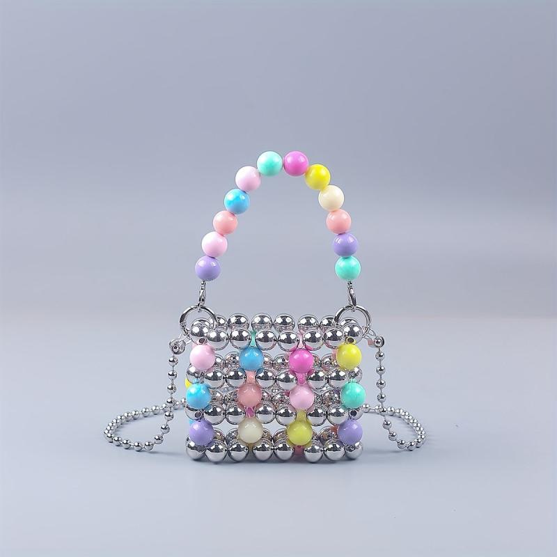 Colorful Beaded Crossbody Bag Acrylic Colorblock Shoulder Handbag