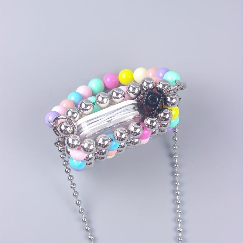 Colorful Beaded Crossbody Bag Acrylic Colorblock Shoulder Handbag