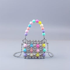 Colorful Beaded Crossbody Bag Acrylic Colorblock Shoulder Handbag