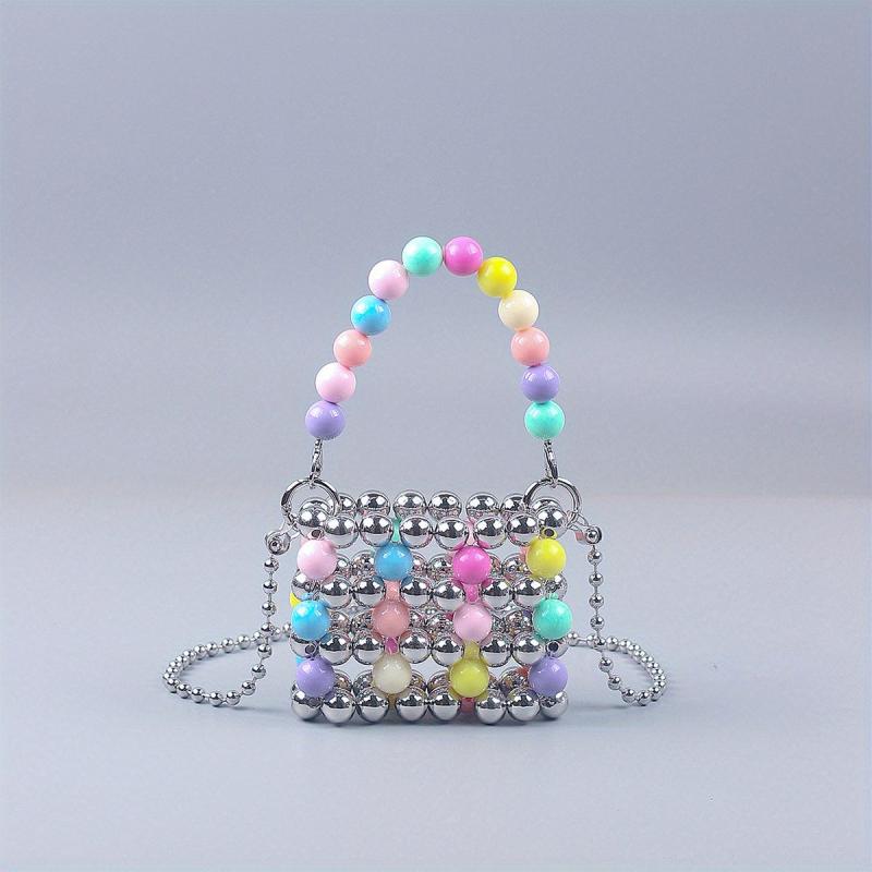 Colorful Beaded Crossbody Bag Acrylic Colorblock Shoulder Handbag
