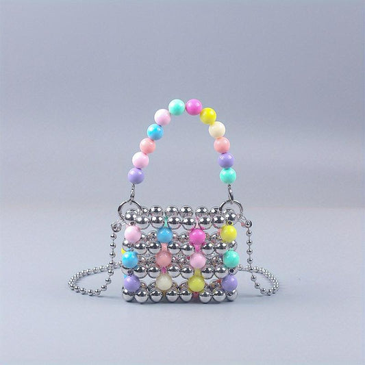 Colorful Beaded Crossbody Bag Acrylic Colorblock Shoulder Handbag