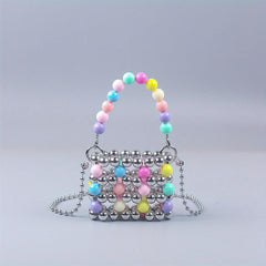 Colorful Beaded Crossbody Bag Acrylic Colorblock Shoulder Handbag