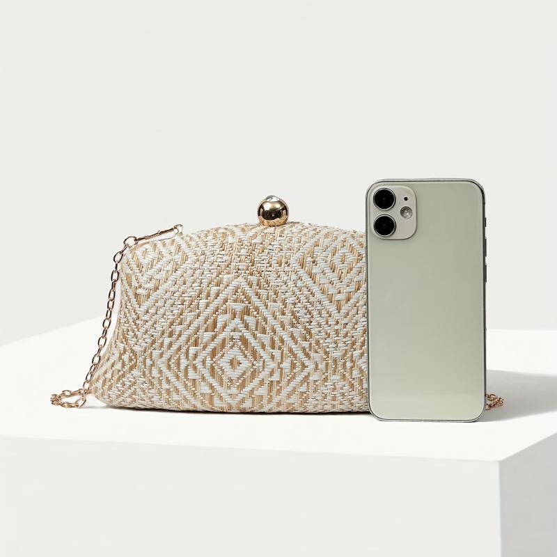 Geometric Braided Evening Bag Women's Clutch With Chain Strap