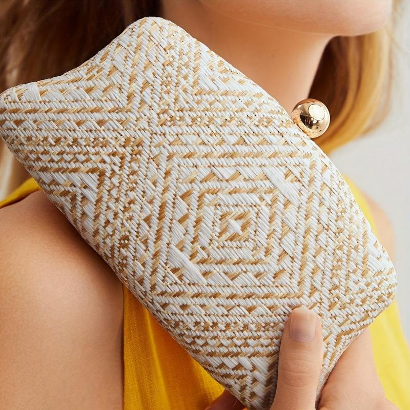 Geometric Braided Evening Bag Women's Clutch With Chain Strap