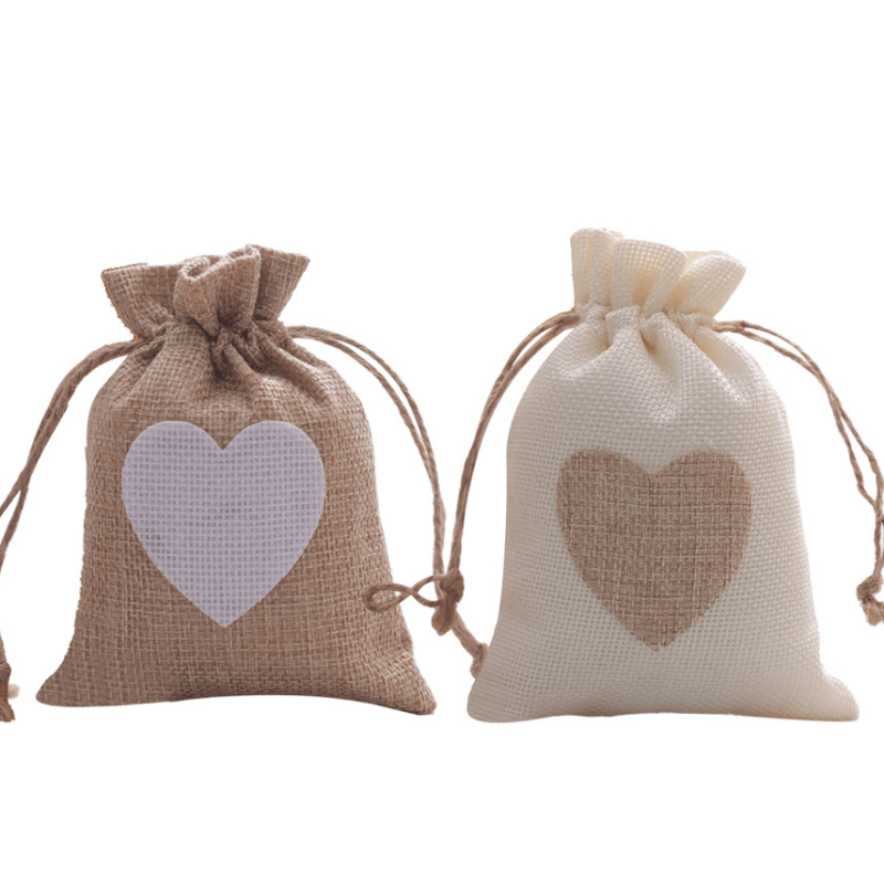 4pcs Love Drawstring Burlap Bag Wedding Party Candy Packaging