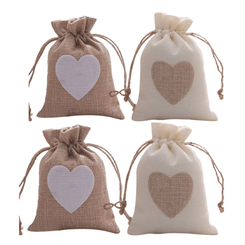 4pcs Love Drawstring Burlap Bag Wedding Party Candy Packaging