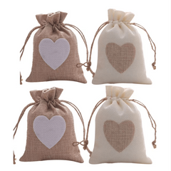 4pcs Love Drawstring Burlap Bag Wedding Party Candy Packaging