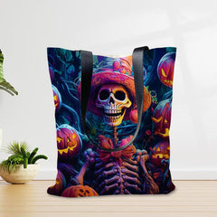 Fantasy Skeleton Print Large Capacity Canvas Tote Bag Lightweight Shoulder Bag