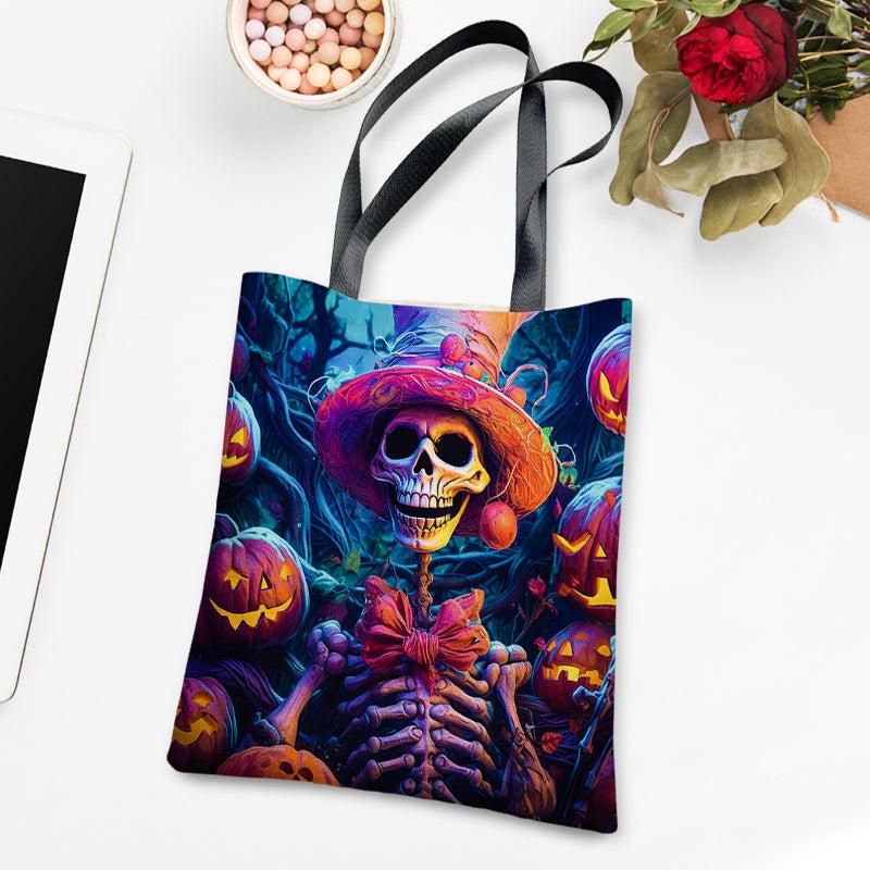 Fantasy Skeleton Print Large Capacity Canvas Tote Bag Lightweight Shoulder Bag