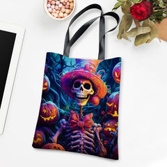 Fantasy Skeleton Print Large Capacity Canvas Tote Bag Lightweight Shoulder Bag