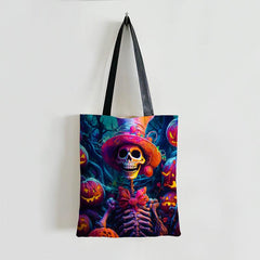 Fantasy Skeleton Print Large Capacity Canvas Tote Bag Lightweight Shoulder Bag
