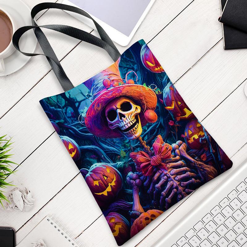 Fantasy Skeleton Print Large Capacity Canvas Tote Bag Lightweight Shoulder Bag