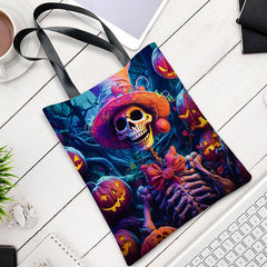 Fantasy Skeleton Print Large Capacity Canvas Tote Bag Lightweight Shoulder Bag