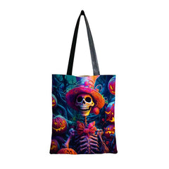 Fantasy Skeleton Print Large Capacity Canvas Tote Bag Lightweight Shoulder Bag