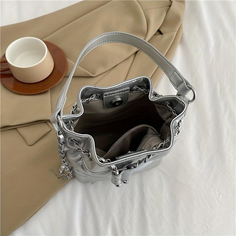 Minimalist Argyle Pattern Bucket Bag for Work