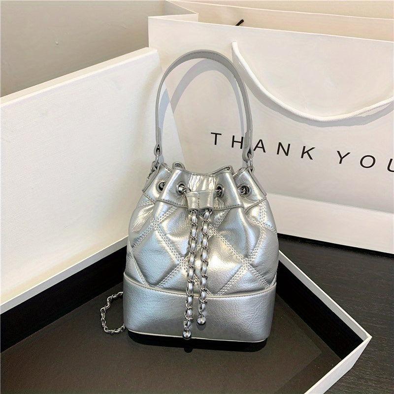Minimalist Argyle Pattern Bucket Bag for Work