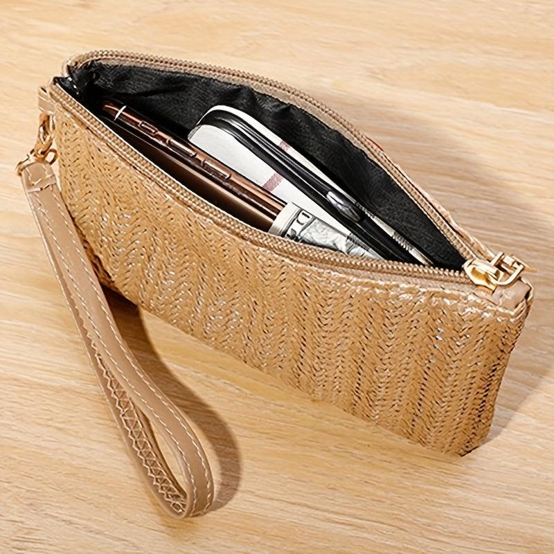 Minimalist Straw Coin Purse Zipper Clutch Wallet