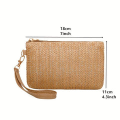 Minimalist Straw Coin Purse Zipper Clutch Wallet