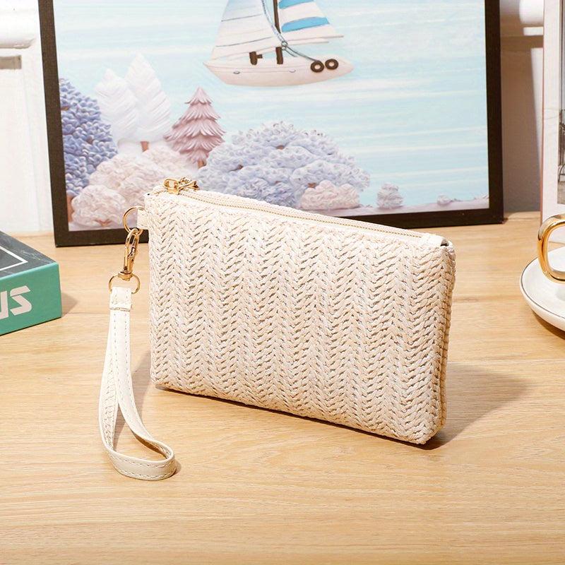 Minimalist Straw Coin Purse Zipper Clutch Wallet