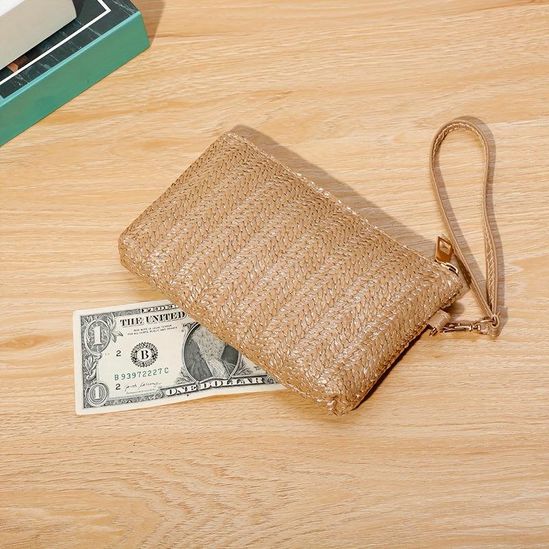 Minimalist Straw Coin Purse Zipper Clutch Wallet