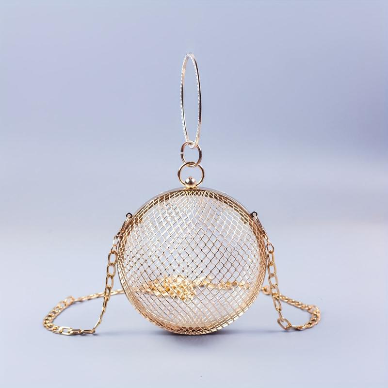 Metal Hollow Crossbody Bag Round Shoulder Handbag & Clutch Purse