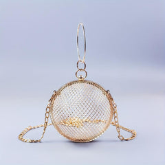 Metal Hollow Crossbody Bag Round Shoulder Handbag & Clutch Purse