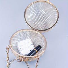 Metal Hollow Crossbody Bag Round Shoulder Handbag & Clutch Purse