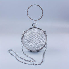 Metal Hollow Crossbody Bag Round Shoulder Handbag & Clutch Purse