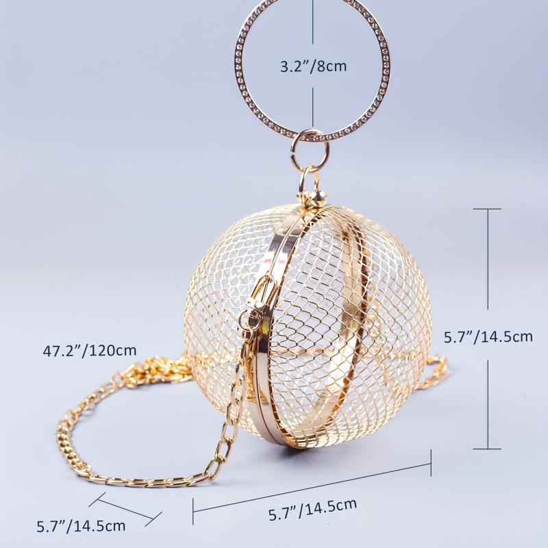 Metal Hollow Crossbody Bag Round Shoulder Handbag & Clutch Purse