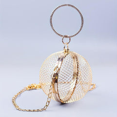Metal Hollow Crossbody Bag Round Shoulder Handbag & Clutch Purse