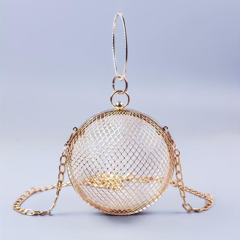 Metal Hollow Crossbody Bag Round Shoulder Handbag & Clutch Purse