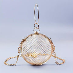 Metal Hollow Crossbody Bag Round Shoulder Handbag & Clutch Purse