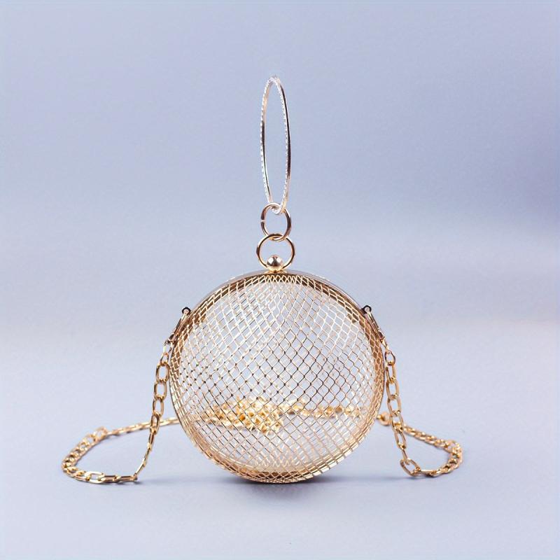 Metal Hollow Crossbody Bag Round Shoulder Handbag & Clutch Purse