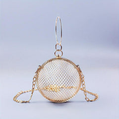 Metal Hollow Crossbody Bag Round Shoulder Handbag & Clutch Purse