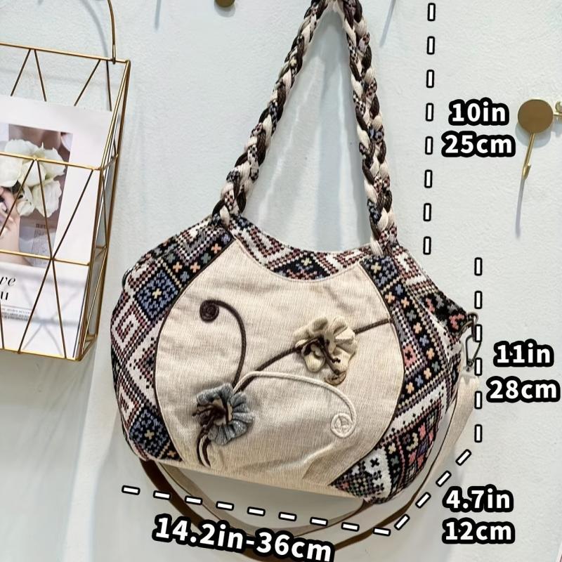 Boho Embroidered Flower Canvas Shoulder Crossbody Purse