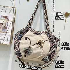 Boho Embroidered Flower Canvas Shoulder Crossbody Purse