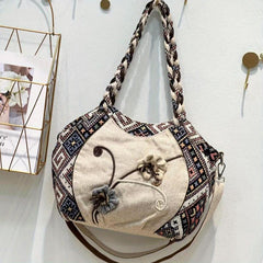 Boho Embroidered Flower Canvas Shoulder Crossbody Purse