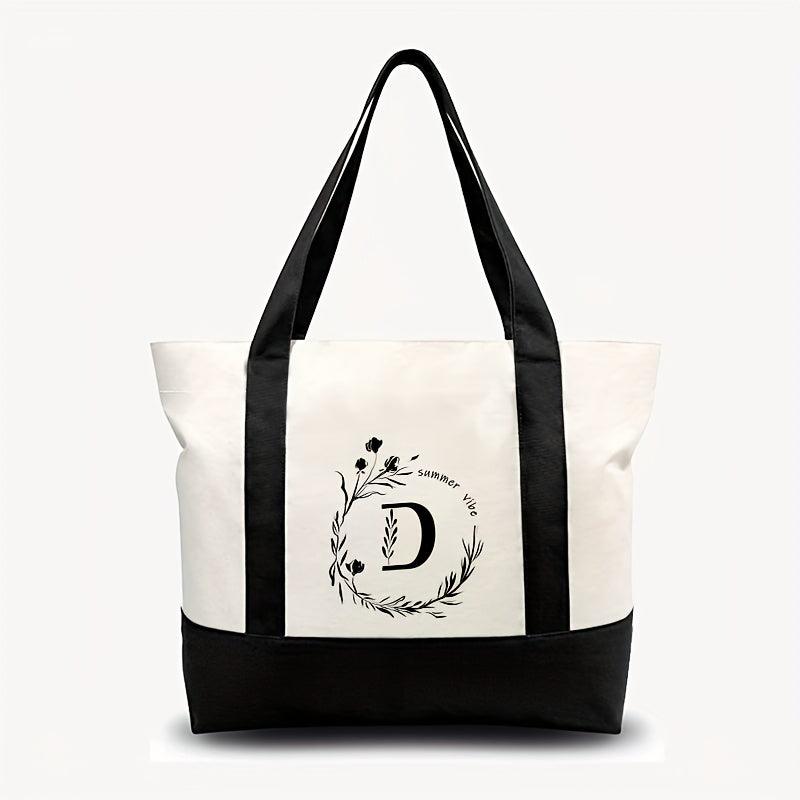 XL Canvas Tote Bag w/ Zipper Inner Pocket & Outer Pocket, Beach Holiday Handbag