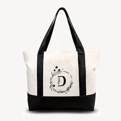 XL Canvas Tote Bag w/ Zipper Inner Pocket & Outer Pocket, Beach Holiday Handbag