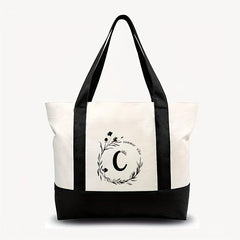 XL Canvas Tote Bag w/ Zipper Inner Pocket & Outer Pocket, Beach Holiday Handbag