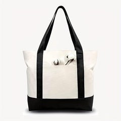 XL Canvas Tote Bag w/ Zipper Inner Pocket & Outer Pocket, Beach Holiday Handbag