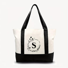 XL Canvas Tote Bag w/ Zipper Inner Pocket & Outer Pocket, Beach Holiday Handbag